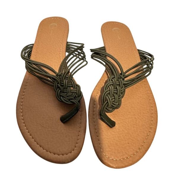 Cato Size 10 Beach Knot Braid Thong Flip Flop Sandal Olive Green Summer Vacation - Picture 1 of 6
